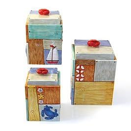 Buy Set Of 3 Nantucket Nautical Boat Design Canister Set For Beach, Nautical Kitchen Decor by Nantucket Collection
