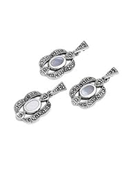 Sterling Silver Lavender Pearl Fancy Vintage Style Marcasite Earring Pendant Set