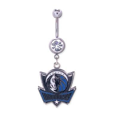 Dallas Mavericks 316L Stainless Steel Belly Ring with Cubic Zirconia - 14G - 5/8 Inch Bar Length - Sold Individually