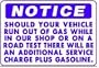NOTICE SHOULD YOUR VEHICLE RUN OUT OF GAS WHILE IN OUR SHOP OR ON A ROAD TEST 14x20 Heavy Duty Plastic Sign