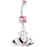 Passion Pink Gem No. 3 Irish Claddagh Belly Ring