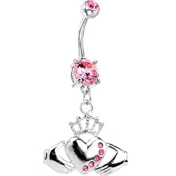Passion Pink Gem No. 3 Irish Claddagh Belly Ring