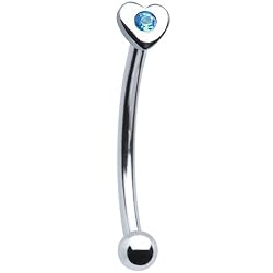 Stainless Steel Aqua Gem Heart Eyebrow Ring