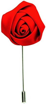 Silky Rose Men's Lapel Flower Handmade Boutonniere Pin for Suit (Red Rose)