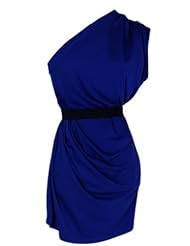 Sexy Pleated Belted One Shoulder Sleeveless Cotton/Linen General Print Summer Club Dress 