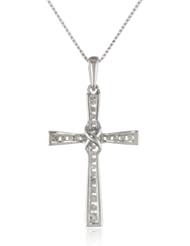 10k White Gold Diamond Cross Pendant Necklace (1/10 cttw, I-J Color, I2-I3 Clarity), 18"