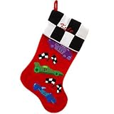 Personalized Red Velvet Stocking With Racecar Design