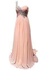 One Shoulder Chiffon Pleated Beaded Prom Dress  With a Ribbon 