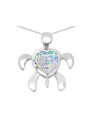 Original Star K (tm) Good Luck Mother and Child Turtle Pendant with Heart Shape Created Opal in 925 Sterling Silver