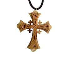 Olive Wood Jerusalem Cross Pendant (3"H)