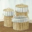 Baskets with Blue Striped Cloth, Art Poster by Catherine Becquer