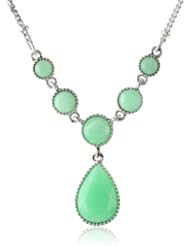 NINE WEST VINTAGE AMERICA "Hidden Gem" Worn Silver and Seafoam Y-Shaped Necklace, 18"