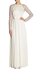 Long Sleeves Fall  Sequined Jeweled Illusion Evening Dress/Tunic/Maxi Dress  With a Bow(s)