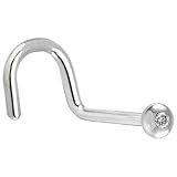 Solid 14KT White Gold Dome Genuine Diamond Nostril Screw - 18 Gauge