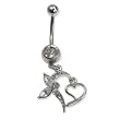 Stainless Steel Belly Ring with Clear Australian Crystals - Dangling heart with butterfly 14g/5mm ball