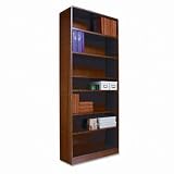 Alera Radius Corner Bookcase, 7 Shelves, 36w x 12d x 84h, Medium Oak