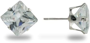 Stainless Steel Square CZ Stud Earrings (Size 6mm)
