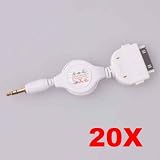 Neewer 20X iPod Dock Connector to White Car Stereo Aux 3.5mm Retractable Audio Cable