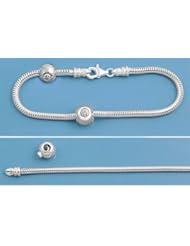 Sterling Silver Pandora Style Snake Bracelet w/ Movable Bead Stopper Bracelet