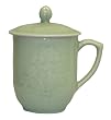 Celadon covered coffee / tea mugs - flower design, set of 2
