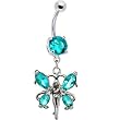 Aqua Cubic Zirconia Butterfly Fairy Dangle Belly Ring
