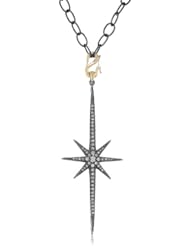 Mizuki 14Kt Shadow Silver Chain Charm Long Starburst Diamond Pendant Necklace (0.73Ct), 40"