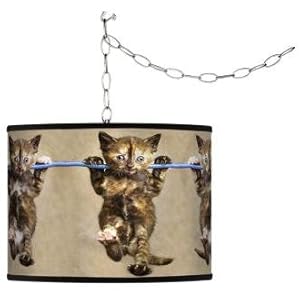 Cool Cat Giclee Swag Style Plug-In Chandelier