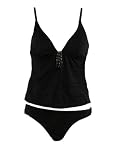 DKNY 2 Pc Black Tankini w/Beads S