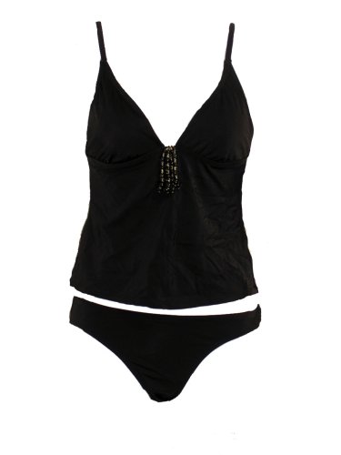 DKNY 2 Pc Black Tankini w/Beads S