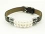 Brown Leather Bracelet with two rows of Pearls