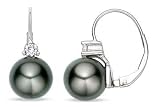 9-10mm Cultured Tahitian Pearl and 1/5 Carat Diamond 14K White Gold Leverback Earrings
