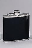 BLACK LEATHER FLASK - 5 OUNCE STAINLESS STEEL BLACK LEATHER FLASK