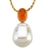 14K Yellow or White Gold Paspaley South Sea Cultured Pearl and Carnelian Pendant - Various Sizes