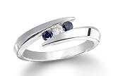 Search : Three 3 Stone Round Diamond & Blue Sapphire Accented Channel Set Bypass Dazzling Ring in 14K White Gold (1 ctw)