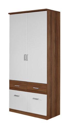 Rauch A5991.0R95 Dreht&uuml;renschrank Bremen-Extra / 2-t&uuml;rig / B 91 H 199 T 56 cm / Front: alpinwei&szlig;, Korpus und Absetzungen,  nussbaum Dekor