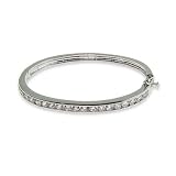 Eve's Addiction Sparkling Sterling Silver Channel Set CZ Bangle Bracelet