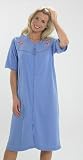 Ladies Summer Short Sleeve Housecoat Womans Dressing Gown with floral embroidery and lace trim in Pink, Blue, Lilac sizes 12 to 26