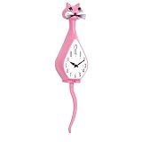 Wagging PINK Cat Tail Pendulum Wall Clock NEW