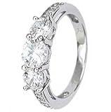 Sterling Silver Engagement Ring With Three Round Cubic Zirconias