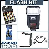 Canon Speedlite 580EX II, Shoe Mount Flash - Deluxe Outfit with 4 NiMH Batteries, Charger, Flashpoint Flash Diffuser, Flashpoint Quick Flip Flash Bracket, Off-Camera eTTL2 3' Coiled Cord for Canon EOS