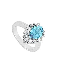 Blue Topaz and Diamond Ring 14K White Gold - 1.50 CT TGW