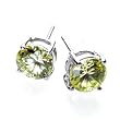 White Gold Rhodium Bonded to .925 Sterling Silver 7mm 3A Grade Prong Set Round Cut Peridot Green CZ Stud Earrings in Silvertone