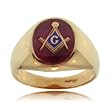 Red Men's Masonic Ring with Compass and Square in Yellow Gold