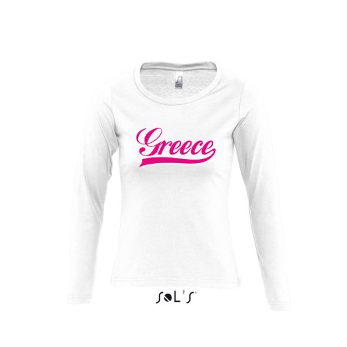 Griechenland Oldschool Greece LÄNDERSHIRT EM / WM FAN Trikot – Damen Langarm Longsleeve T-Shirt S-XL , White – pink , XL