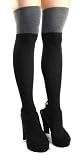 Two Tone Slimming Thigh-high Socks,Black/grey! 100% Cotton Super Cute!