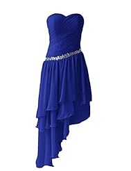 Sweetheart Cocktail Chiffon Beaded Lace-Up Asymmetric Evening Dress/Bridesmaid Dress/Prom Dress/Party Dress 