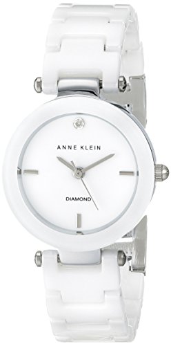 Anne Klein Women's AK/1465WTSV Diamond-Accented White Ceramic Bracelet Watch