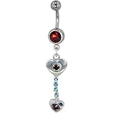 Red Crystal Two Hearts Dangle Belly Ring