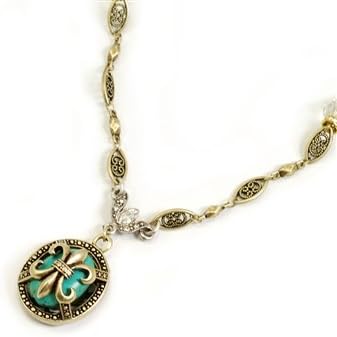 Sweet Romance, Ollipop, Designer Vintage Style Necklace, Orleans Window, Fleur De Lis Charm. Great for Mardi Gras and New Orleans Saints Fans.