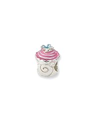 Sterling Silver Pink Enameled Cupcake Charm for 3mm Charm Bracelets